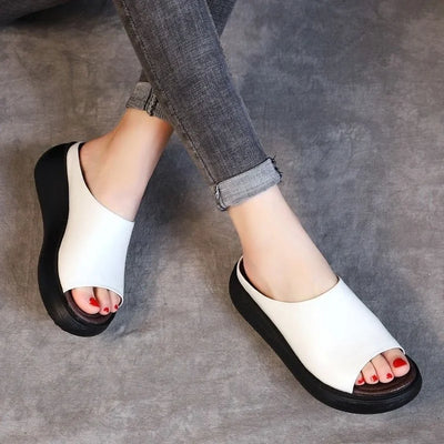 Jade Orthopedic Leather Slippers – Women's Cushioned Platform with Arch Support