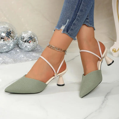 Alessia Textured Slim-Heel Slingbacks – Pointed-Toe Mules