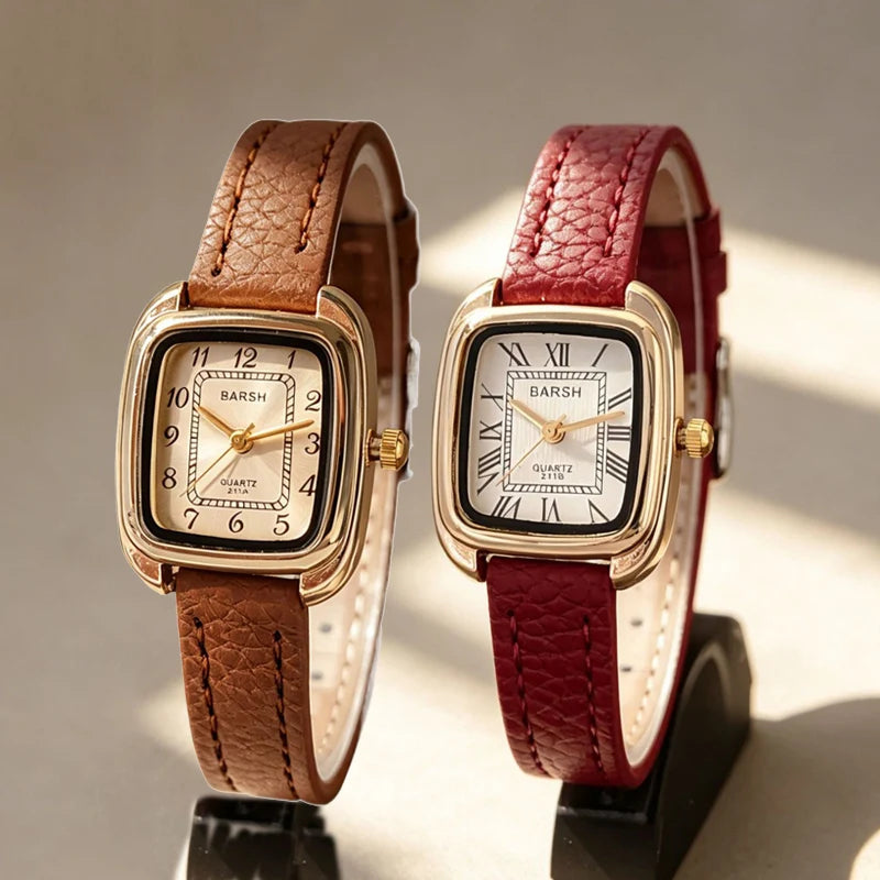 Barsh Genuine Leather Square Watch