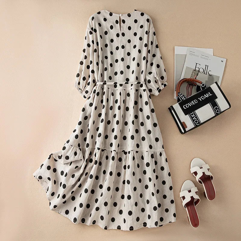 Ellie Linen Dot Dress- Loose Fit for Women