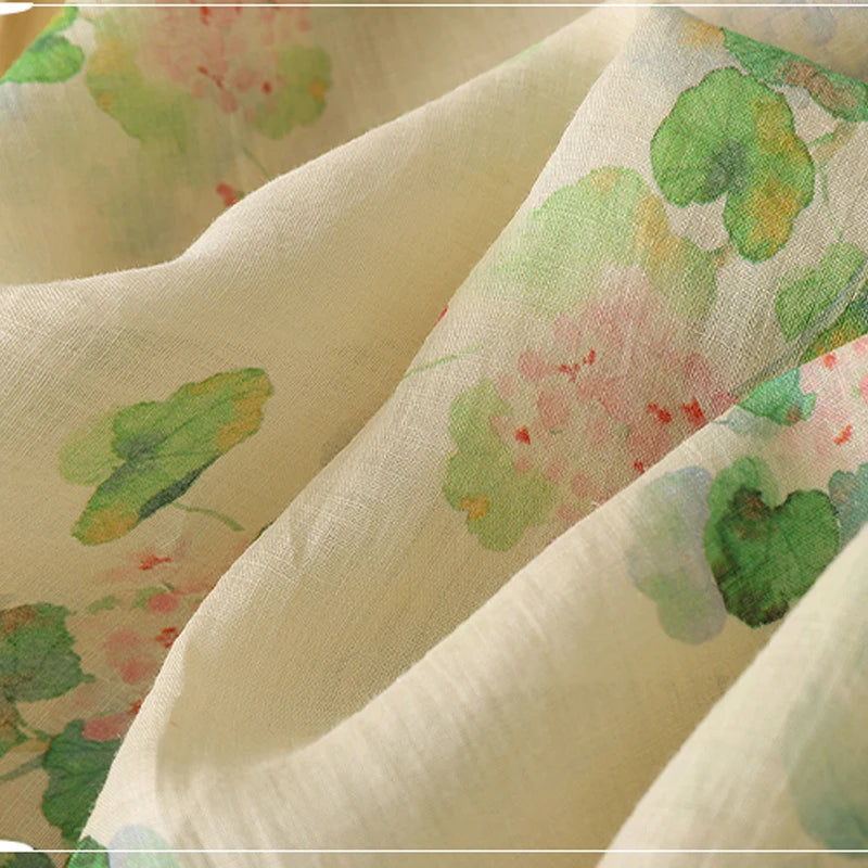 Aria Linen Floral Blouse – Loose Fit Long Sleeve Summer Top