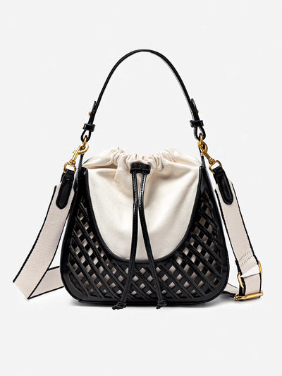 Léa Woven Bucket Bag - Women's Canvas Body with Adjustable Strap