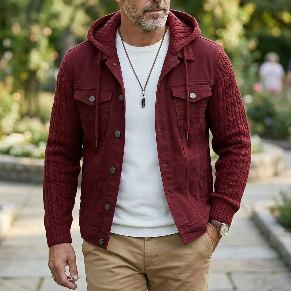 Ridgeline Denim Knit Sleeve Hooded Jacket
