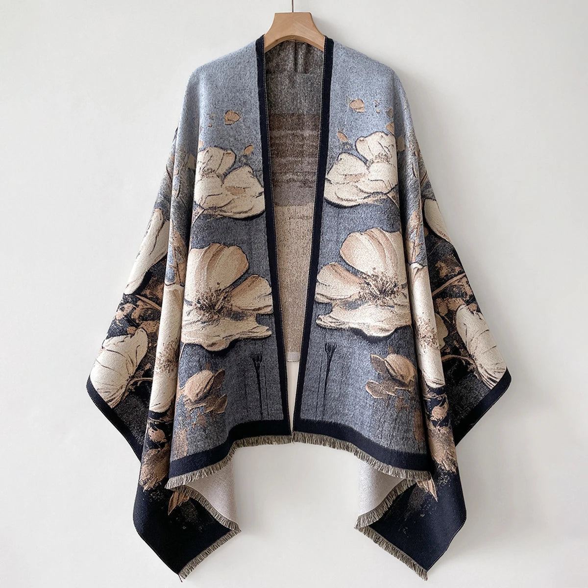 Giovanna Cashmere Floral Jacquard Poncho