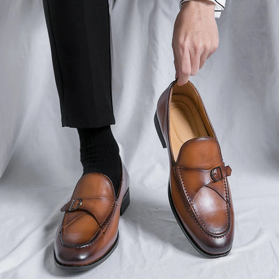 Alessandro Orthopedic Monk Loafers – Men’s Genuine Leather Dress Shoes
