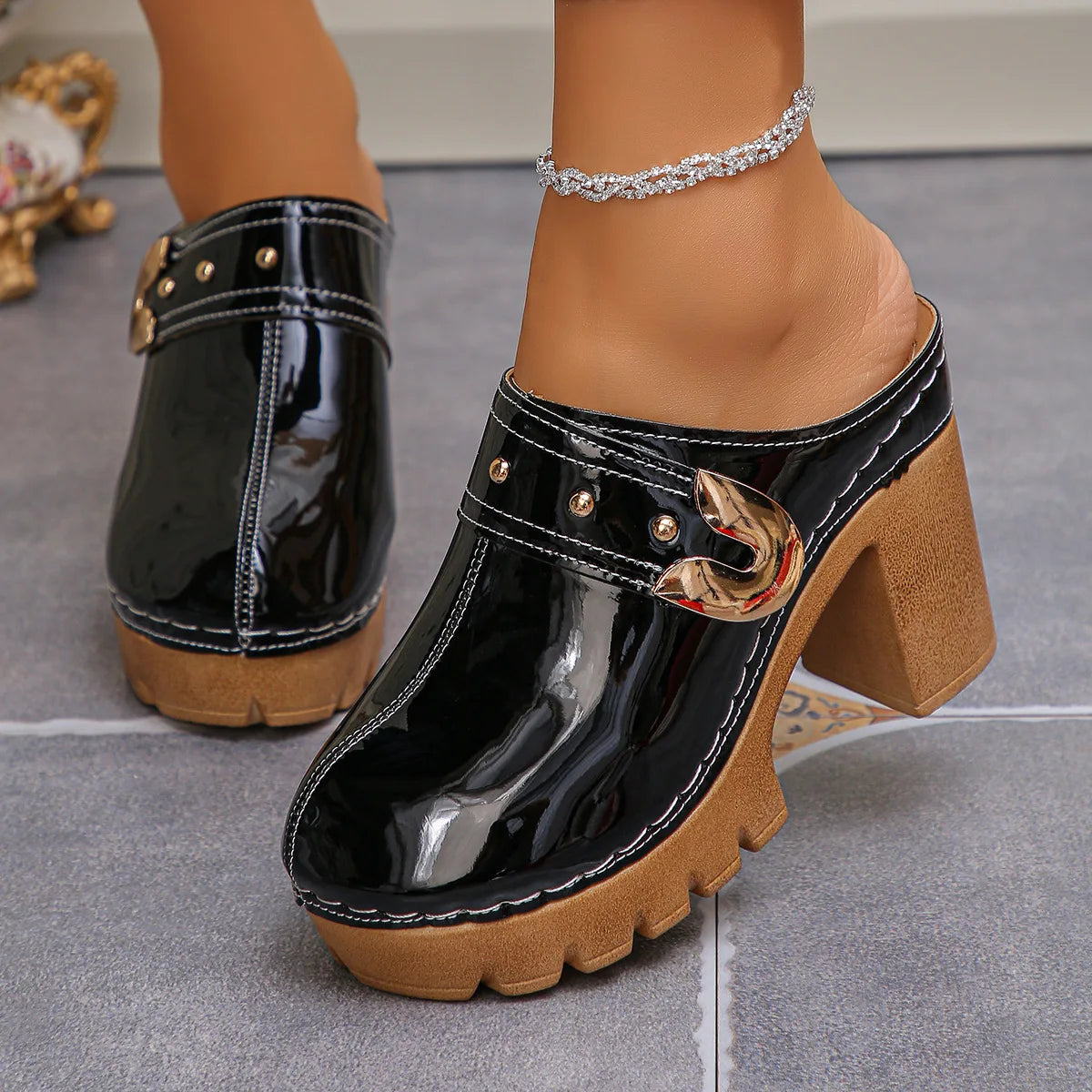 Emma Chunky Heel Mules