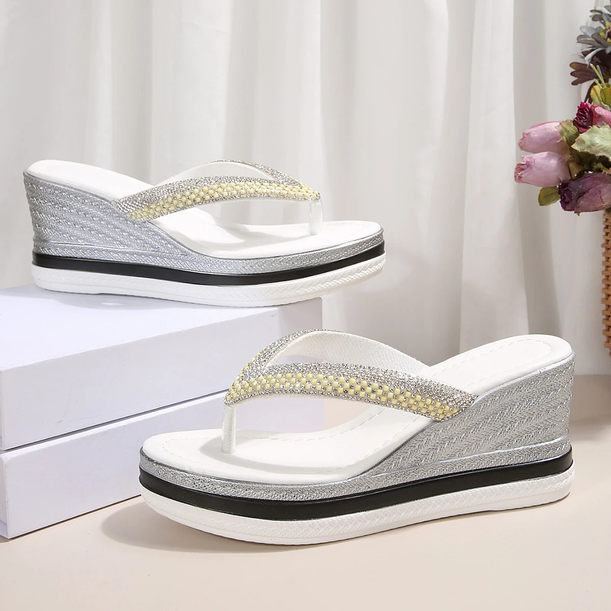 Isabella Rhinestone Platform Flip Flops