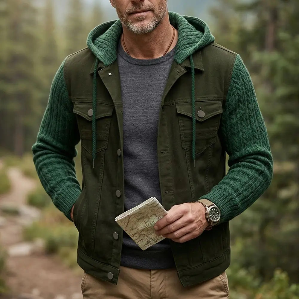 Ridgeline Denim Knit Sleeve Hooded Jacket