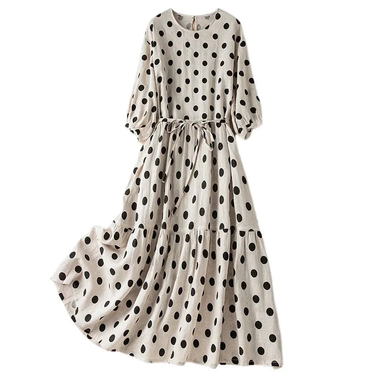 Ellie Linen Dot Dress- Loose Fit for Women