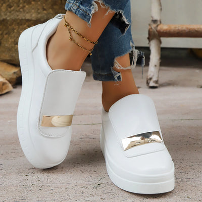Aria Leather Platform Sneakers – Women’s White Casual Loafers