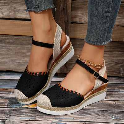 Mara Closed-Toe Wedge Sandals – Women’s Summer Espadrilles with Buckle Strap