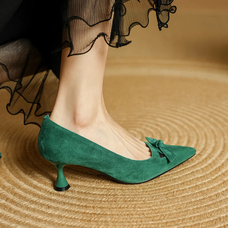 Monroe Suede Bow Kitten Heel