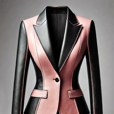 Pink and black leather jacket on a gray background