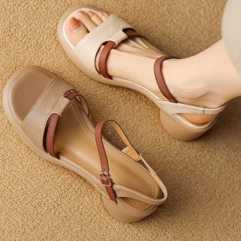 Lana Leather Mid-Heel Sandals