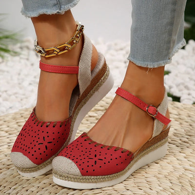 Mara Closed-Toe Wedge Sandals – Women’s Summer Espadrilles with Buckle Strap