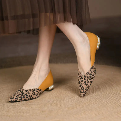 Alliyah Cow Leather Loafers - Women's Patchwork Pointed Flats