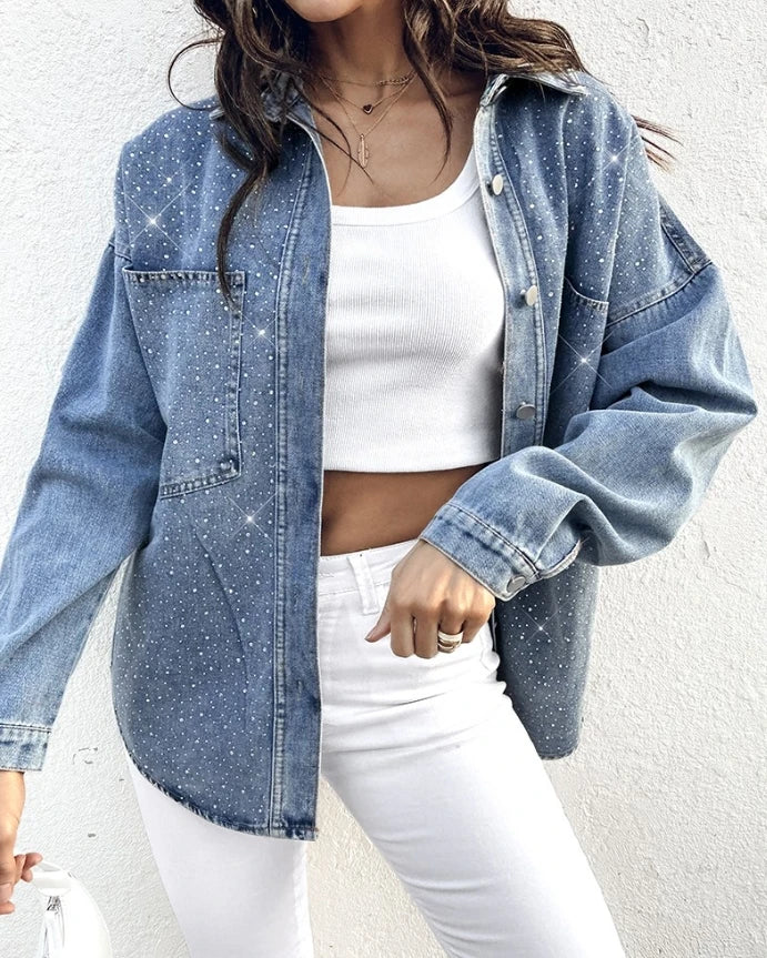 Elle Rhinestone Denim Blouse