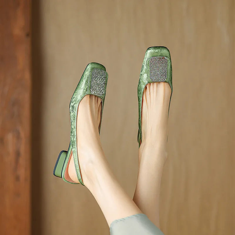 Elina Comfort Square-Toe Sandals - Women's Embroidered Low Heel