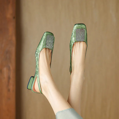 Elina Comfort Square-Toe Sandals - Women's Embroidered Low Heel