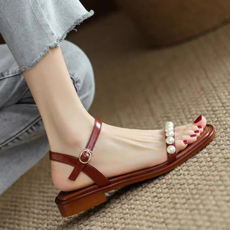 Alessia Pearl Strap Sandals – Women’s Low Heel Cushioned Slides