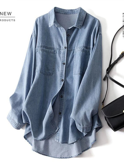 Giulia Cotton Denim Shirt – Women’s Loose Long Sleeve Denim Top