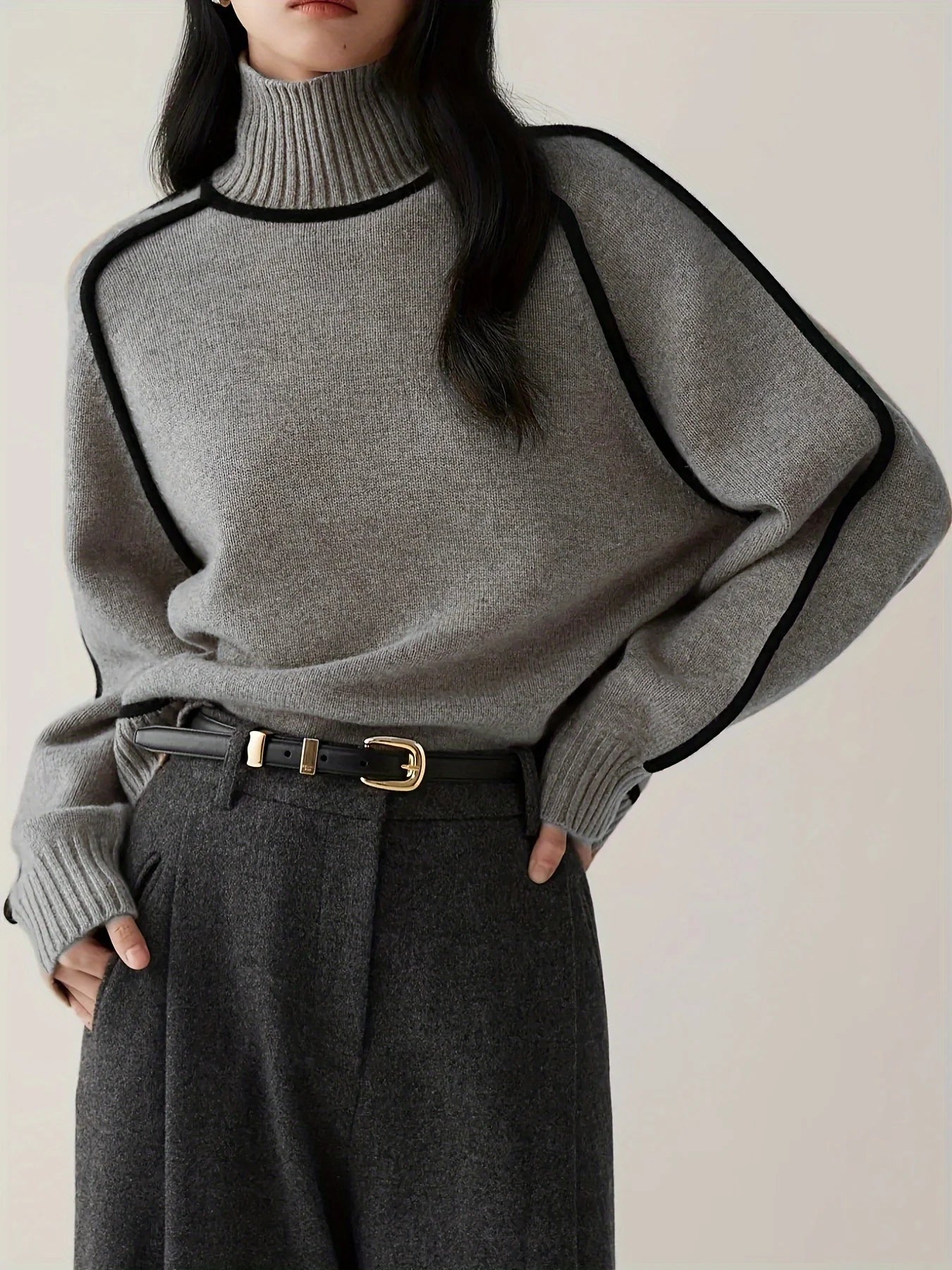 Lucia Color-Blocked Turtleneck Sweater
