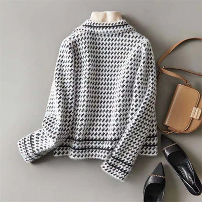 Adele Houndstooth Knit Jacket – Women’s Short Cardigan Coat