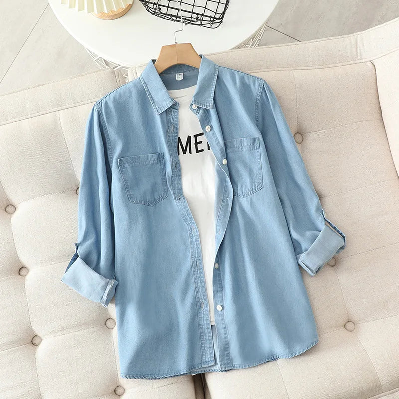 Francesca Denim Shirt – Women’s Long Sleeve Loose Top