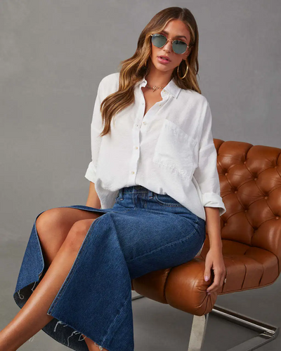 Gianna Denim Split Skirt – High-Waist A-Line Midi Skirt
