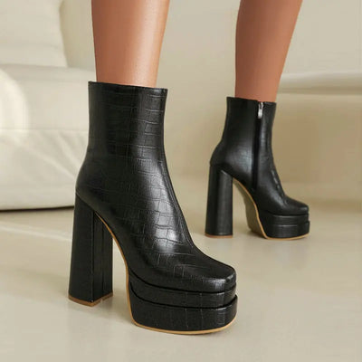 Zaria Square Toe Platform Boots – Bold Block Heels in Luxe