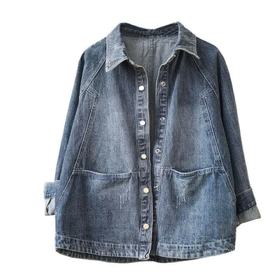 Valentina Washed Denim Jacket – Women’s Loose Button-Up Coat