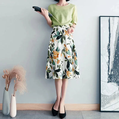 Isabella Floral A-Line Skirt – High-Waist Mid-Length