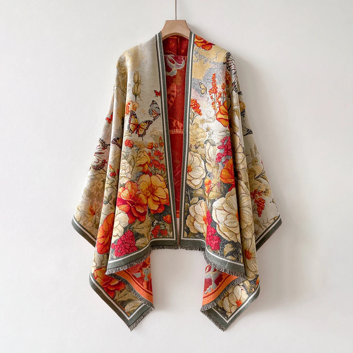 Giovanna Cashmere Floral Jacquard Poncho