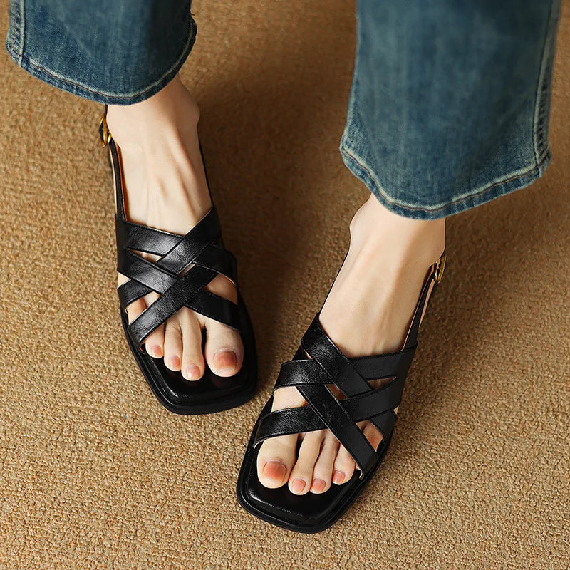 Lena Woven Low-Heel Sandals