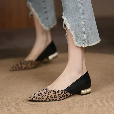 Alliyah Cow Leather Loafers - Women's Patchwork Pointed Flats