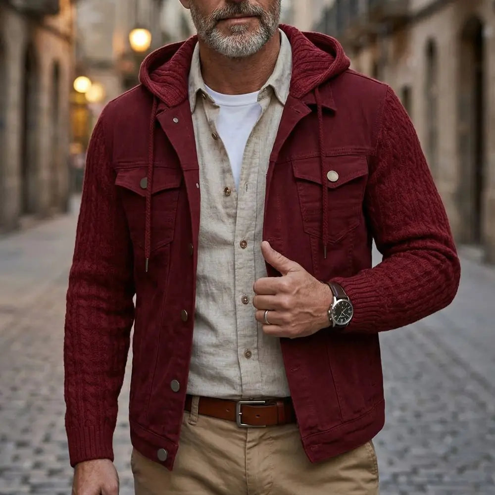 Ridgeline Denim Knit Sleeve Hooded Jacket