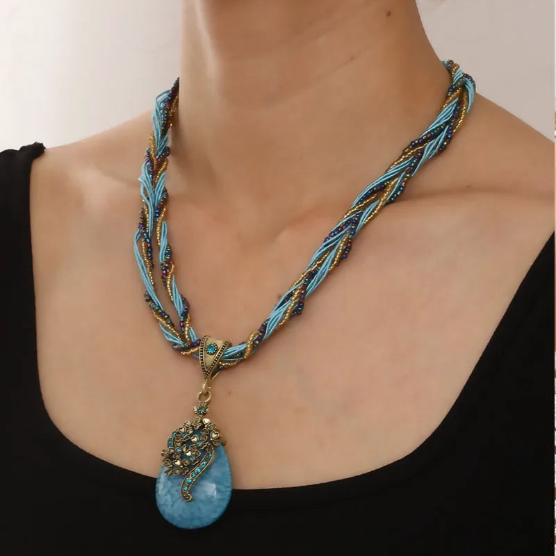 Siena Resin Pendant Necklace – Braided Bead Cord