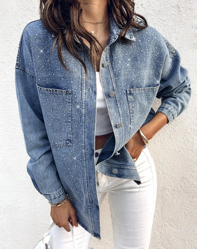 Elle Rhinestone Denim Blouse