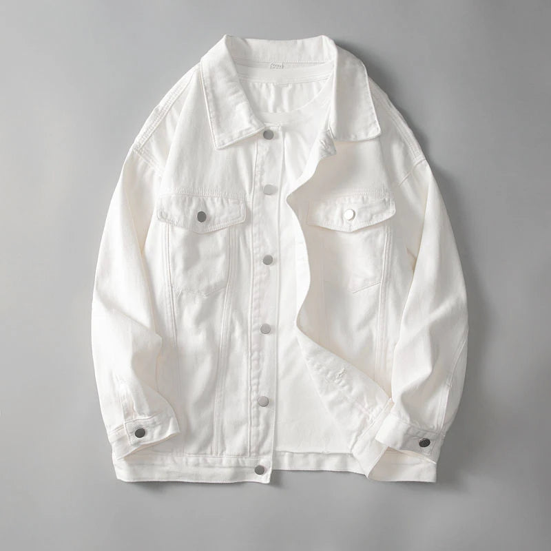 White denim jacket on a gray background