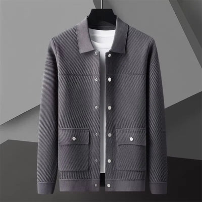 Gray jacket with button details on a gray background