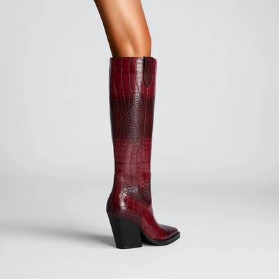 Clara Croc-Embossed High Boots