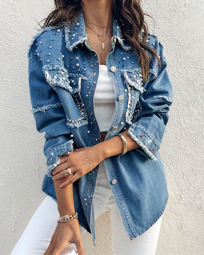 Elle Rhinestone Denim Blouse