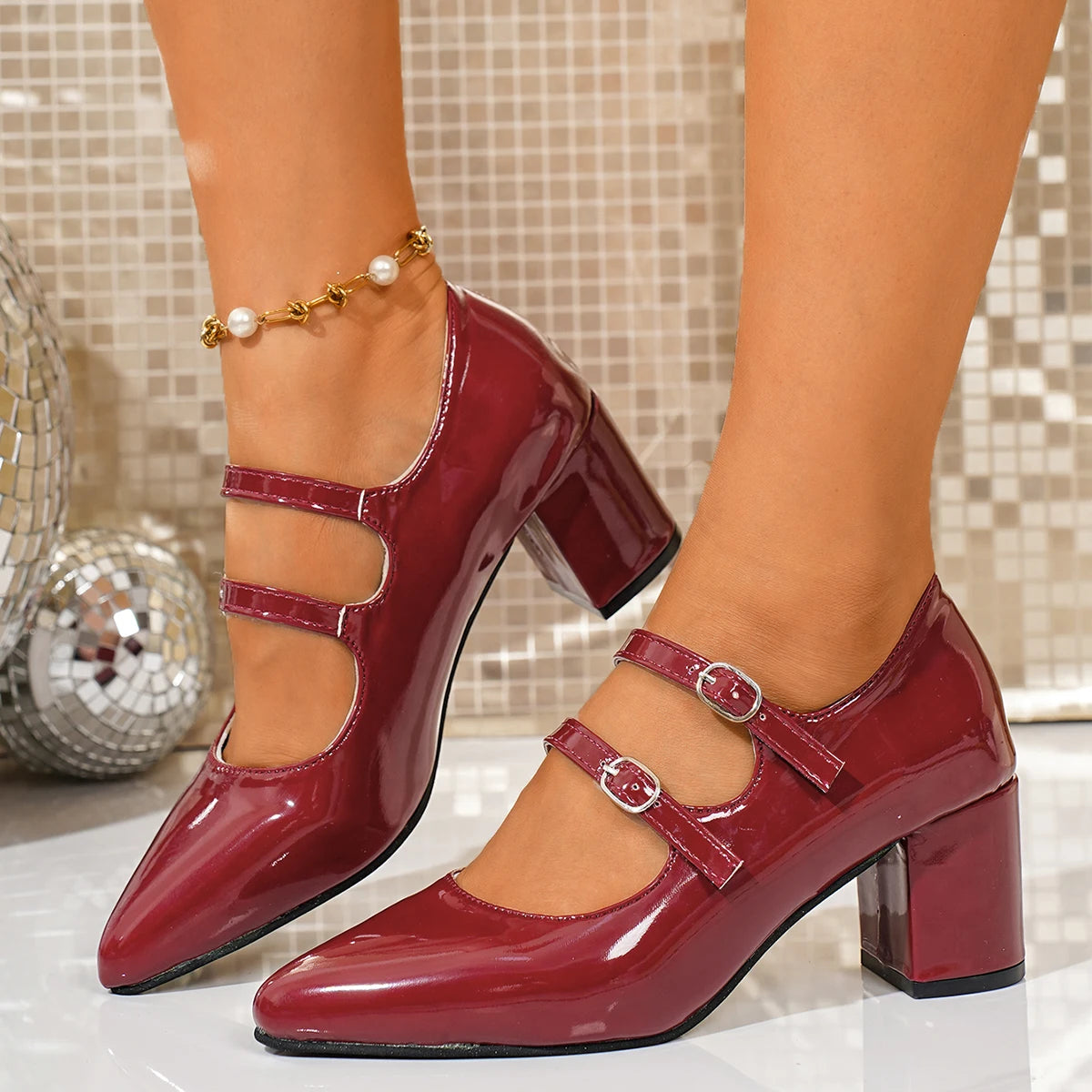 Valeria Patent Double-Strap Pumps