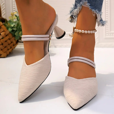 Alessia Textured Slim-Heel Slingbacks – Pointed-Toe Mules
