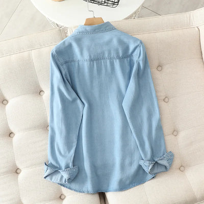 Francesca Denim Shirt – Women’s Long Sleeve Loose Top