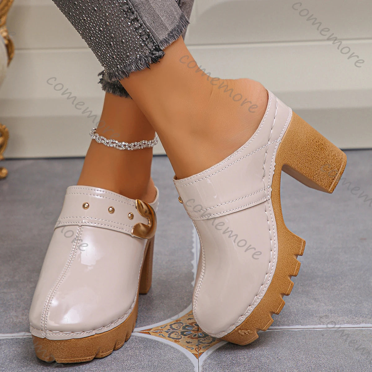 Emma Chunky Heel Mules