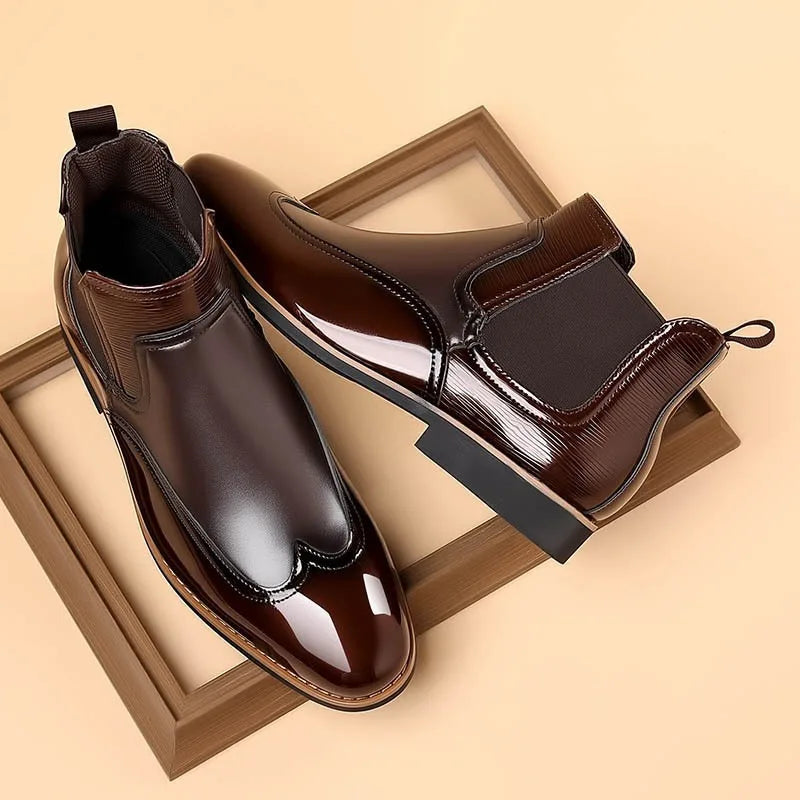 Brown leather shoes on a beige background