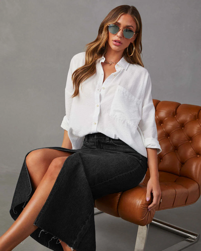 Gianna Denim Split Skirt – High-Waist A-Line Midi Skirt