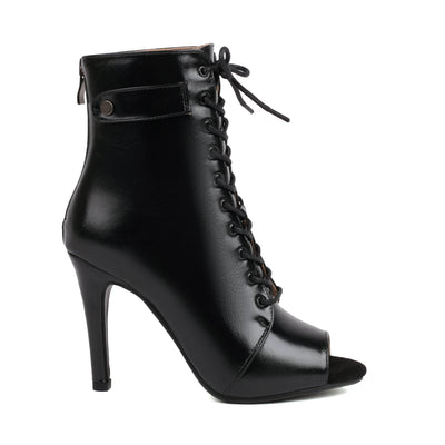 Mia Peep-Toe Stiletto Boots – Women’s Lace-Up Ankle Heels