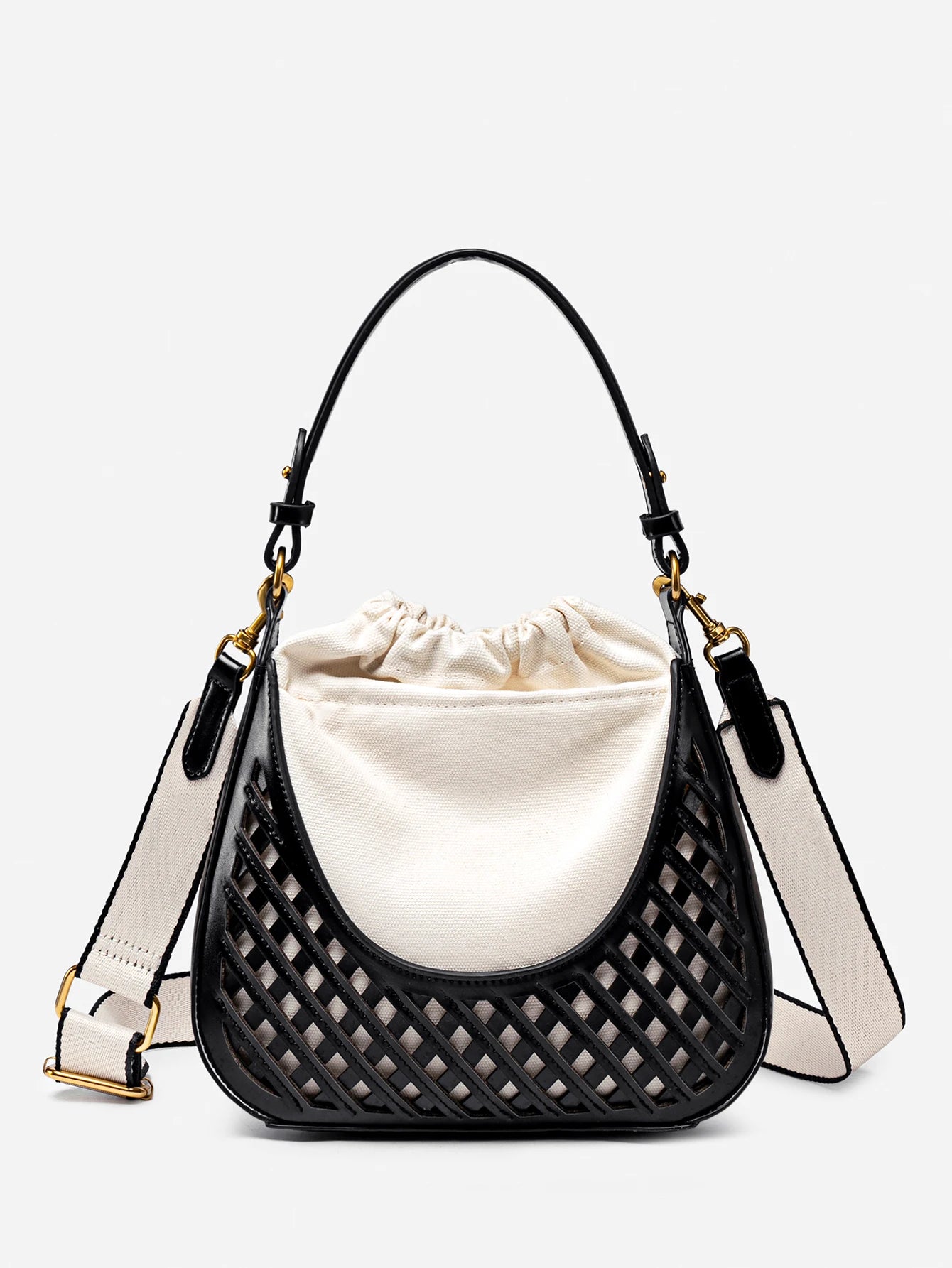 Léa Woven Bucket Bag - Women's Canvas Body with Adjustable Strap